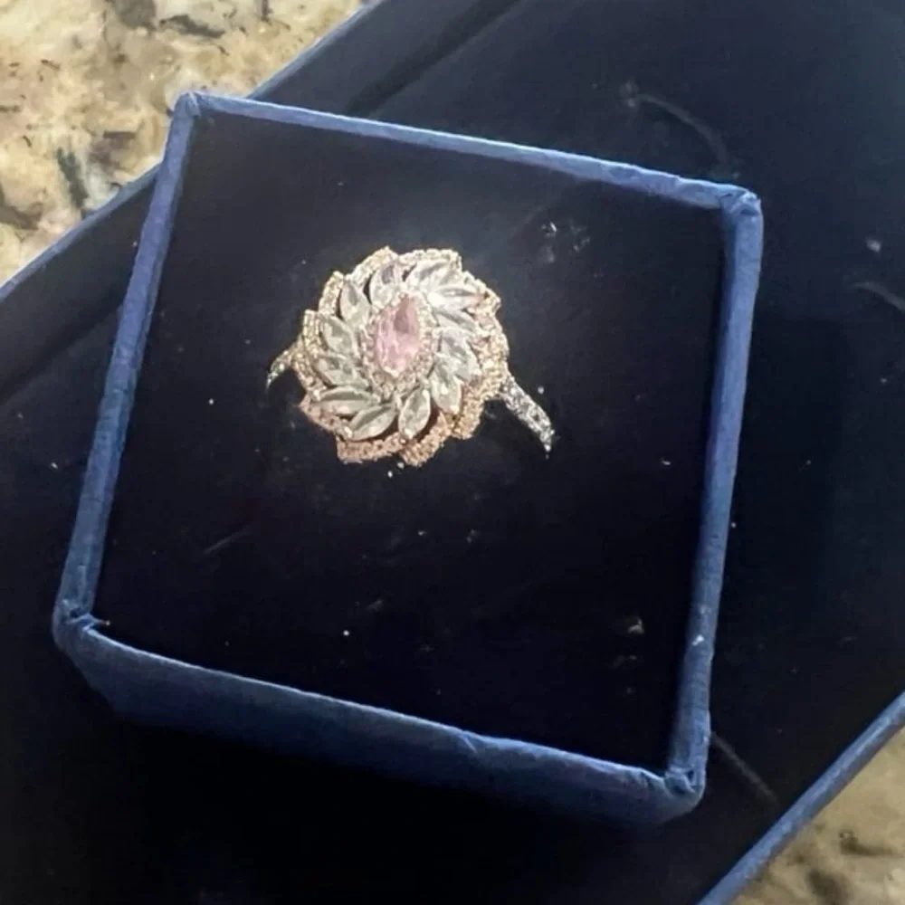 Brilliant diamond finish floral amethyst clear crystals Swarovski elements ring